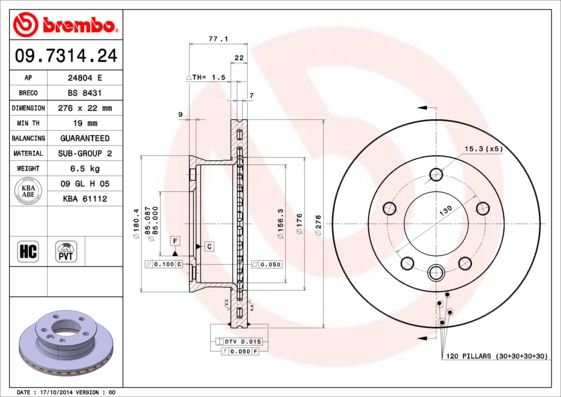 Bremsscheibe BREMBO 09.7314.24