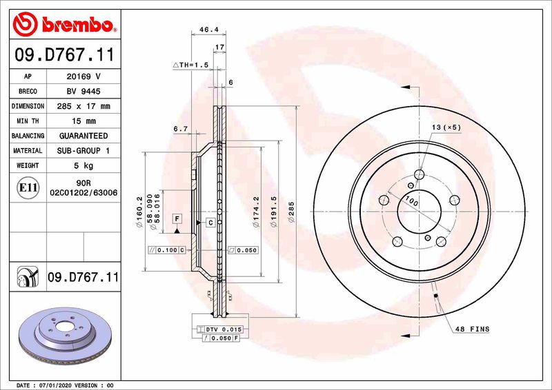 Bremsscheibe BREMBO 09.D767.11