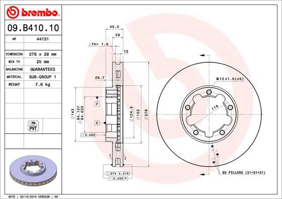 Bremsscheibe BREMBO 09.B410.10