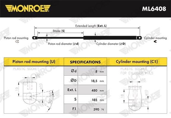 Gasfeder, Koffer-/Laderaum MONROE ML6408