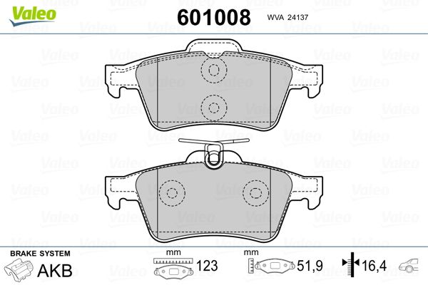 Bremsbelagsatz, Scheibenbremse VALEO 601008