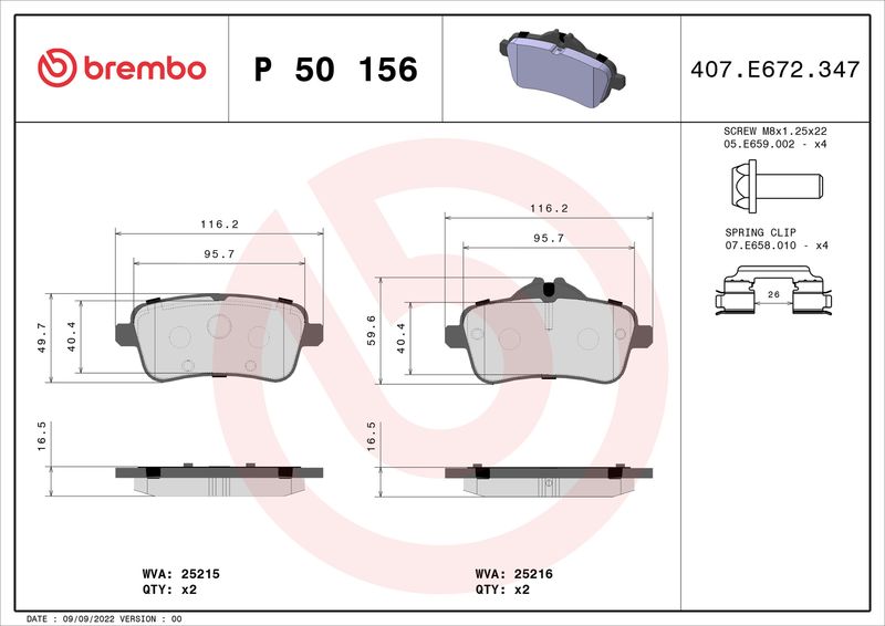 Bremsbelagsatz, Scheibenbremse BREMBO P 50 156