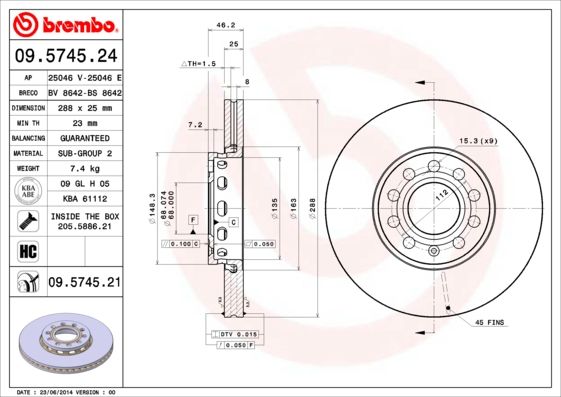 Bremsscheibe BREMBO 09.5745.24