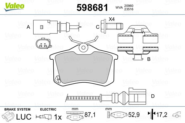 Bremsbelagsatz, Scheibenbremse VALEO 598681