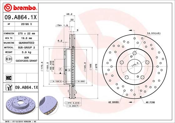 Bremsscheibe BREMBO 09.a864.1x