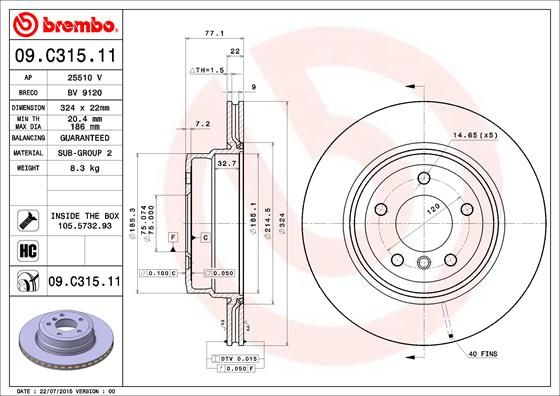 Bremsscheibe BREMBO 09.C315.11