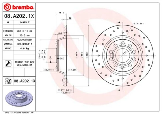 Bremsscheibe BREMBO 08.A202.1X