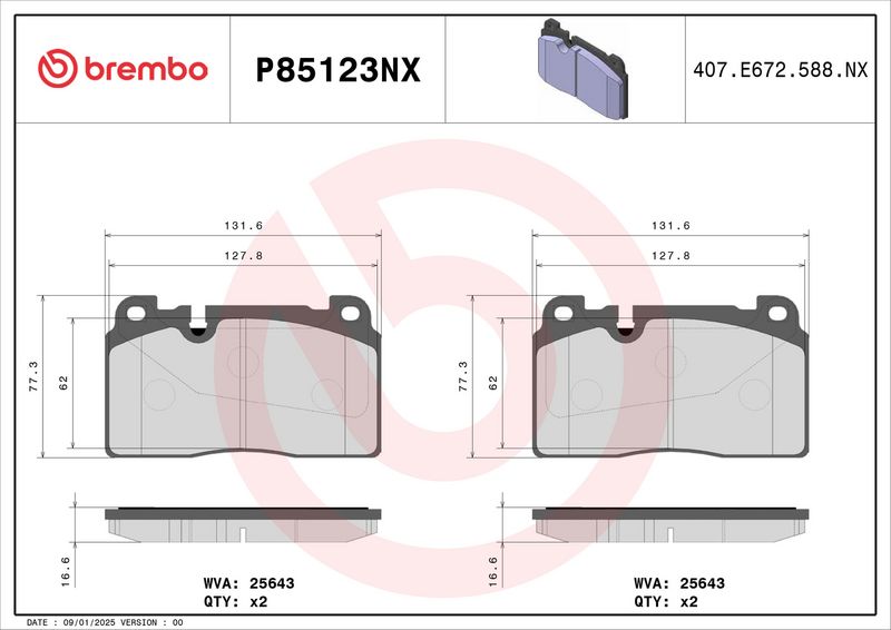 Bremsbelagsatz Bremsbeläge BREMBO P85123NX