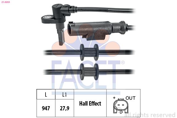 Sensor, Raddrehzahl FACET 21.0203