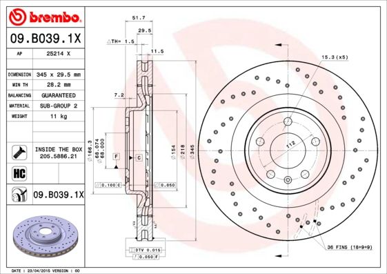 Bremsscheibe BREMBO 09.B039.1X