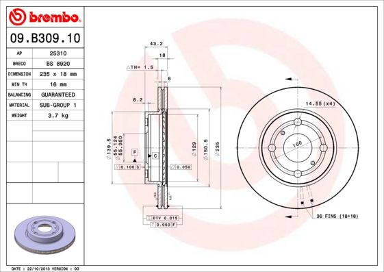 Bremsscheibe BREMBO 09.B309.10