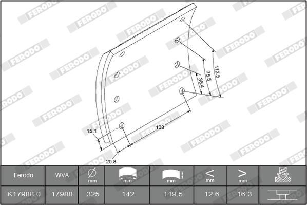 Bremsbelagsatz, Trommelbremse FERODO K17988.0-F3661