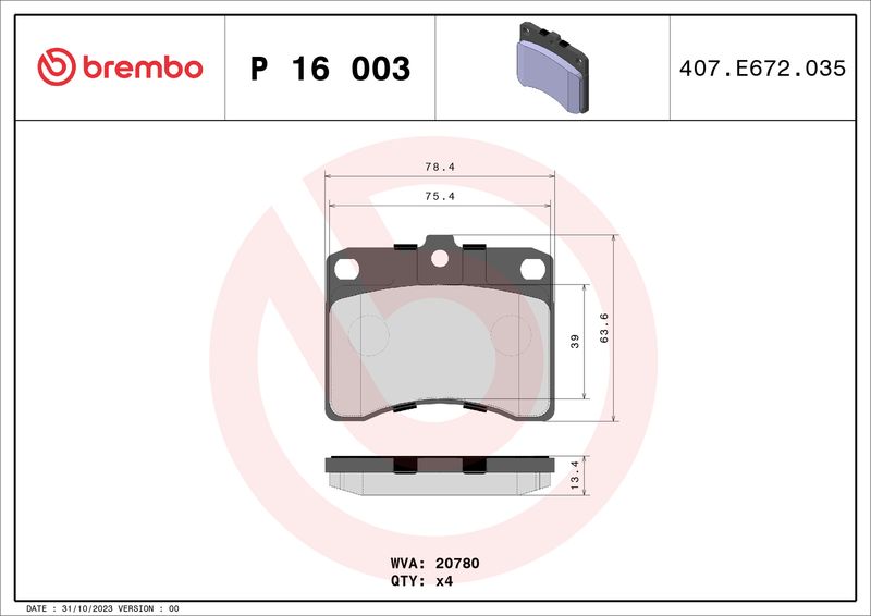 Bremsbelagsatz Bremsbeläge BREMBO P 16 003