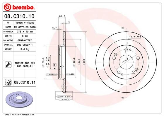 Bremsscheibe BREMBO 08.C310.11