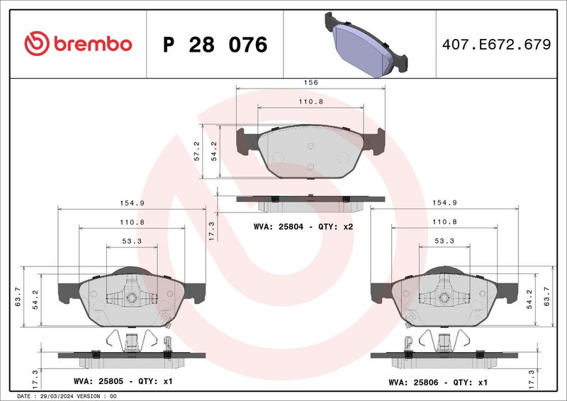 Bremsbelagsatz, Scheibenbremse BREMBO P 28 076X
