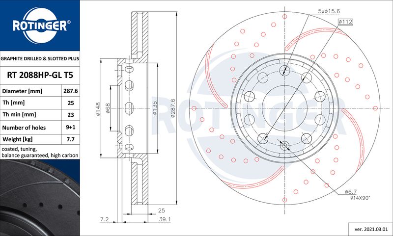 Bremsscheibe ROTINGER rt 2088hp-gl t5