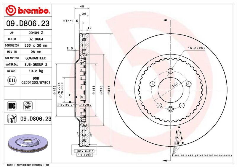 Bremsscheibe BREMBO 09.D806.23