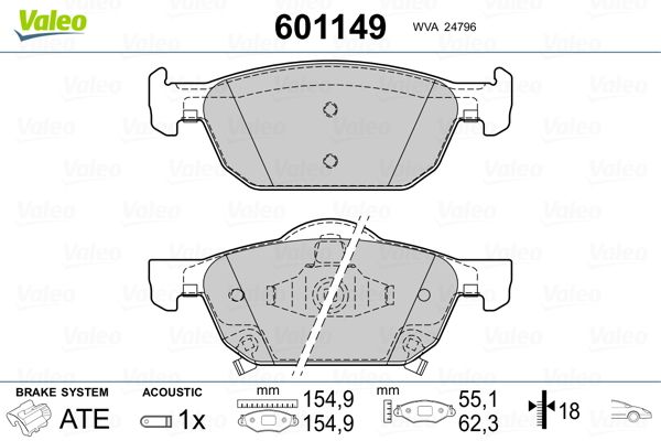 Bremsbelagsatz, Scheibenbremse VALEO 601149