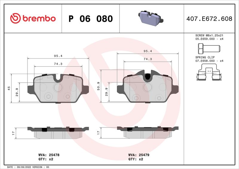 Bremsbelagsatz, Scheibenbremse BREMBO P 06 080
