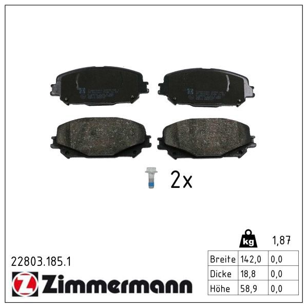 Bremsbelagsatz, Scheibenbremse ZIMMERMANN 22803.185.1
