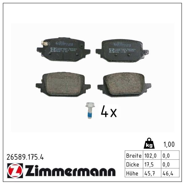 Bremsbelagsatz, Scheibenbremse ZIMMERMANN 26589.175.4