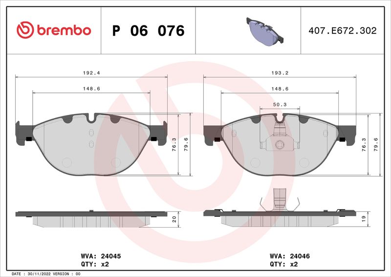 Bremsbelagsatz, Scheibenbremse BREMBO P 06 076