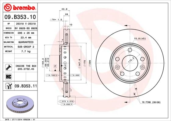 Bremsscheibe BREMBO 09.B353.10