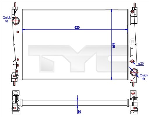 Kühler, Motorkühlung TYC 725-0042-r