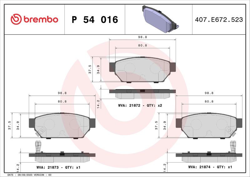 Bremsbelagsatz, Scheibenbremse BREMBO P 54 016