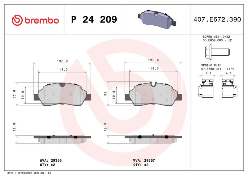 Bremsbelagsatz, Scheibenbremse BREMBO P 24 209