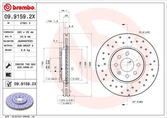 Bremsscheibe BREMBO 09.9159.2X