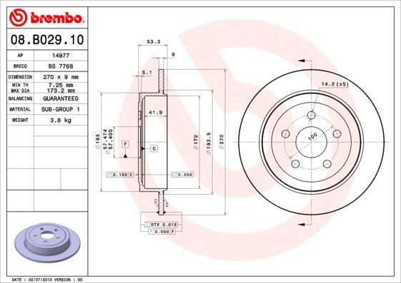 Bremsscheibe BREMBO 08.B029.10