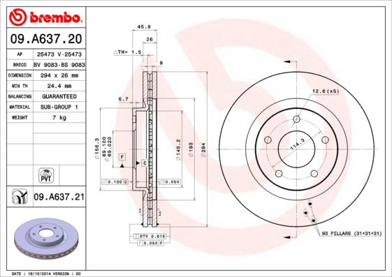 Bromsskiva BREMBO 09.A637.21