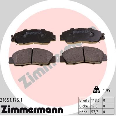 Bremsbelagsatz Bremsbeläge ZIMMERMANN 21651.175.1