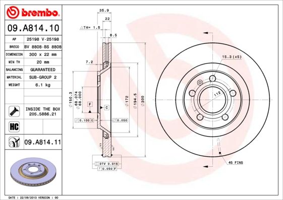 Bremsscheibe BREMBO 09.A814.11