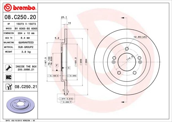 Bremsscheibe BREMBO 08.C250.21