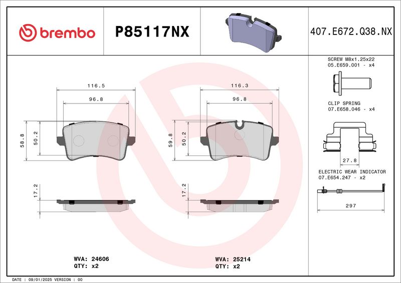 Bremsbelagsatz Bremsbeläge BREMBO P85117NX