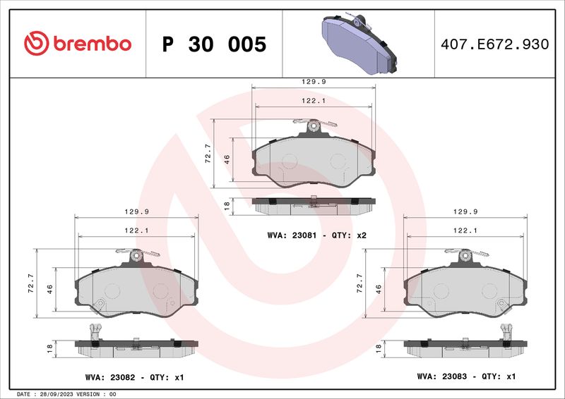 Bremsbelagsatz, Scheibenbremse BREMBO P 30 005