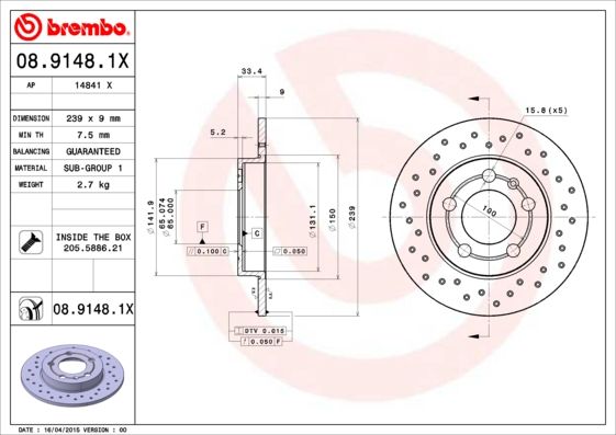 Bremsscheibe BREMBO 08.9148.1X