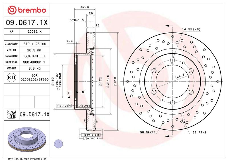 Bremsscheibe BREMBO 09.D617.1X