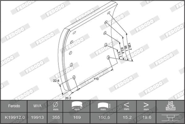 Bremsbelagsatz, Trommelbremse FERODO K19912.0-F3504