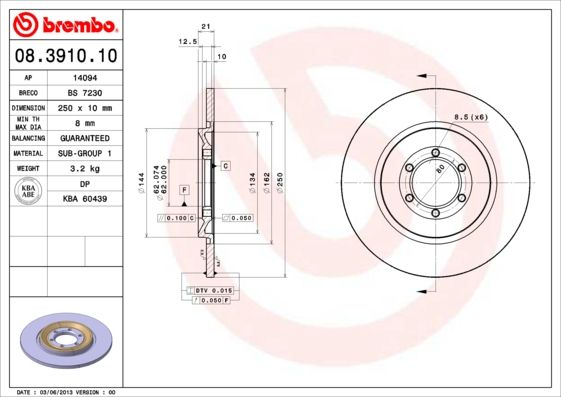 Bremsscheibe BREMBO 08.3910.10