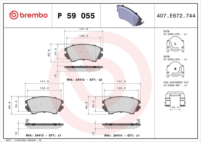 Bremsbelagsatz, Scheibenbremse BREMBO P 59 055X
