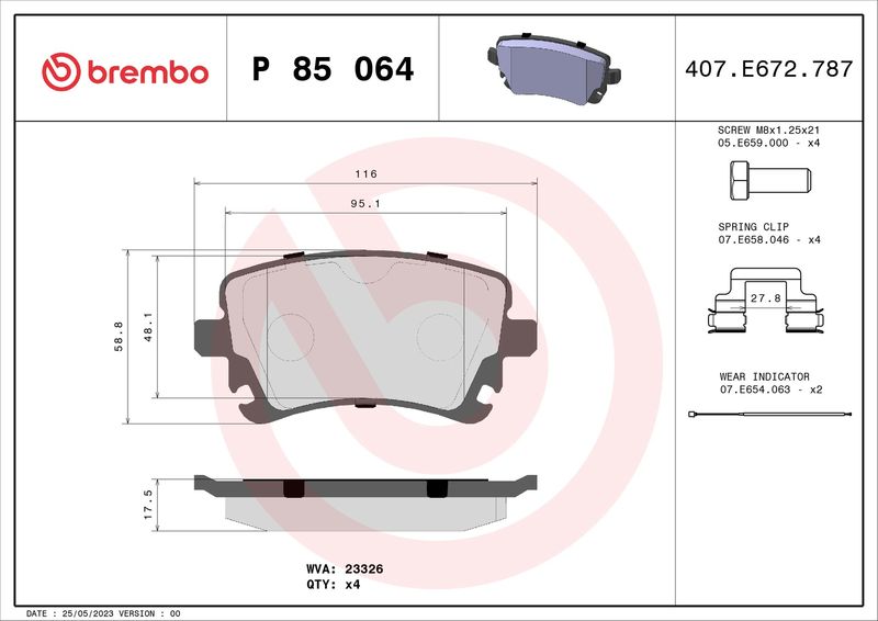 Bremsbelagsatz, Scheibenbremse BREMBO P 85 064