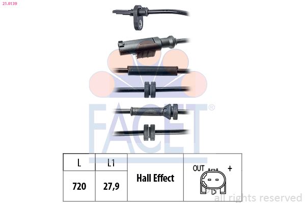 Sensor, Raddrehzahl FACET 21.0139