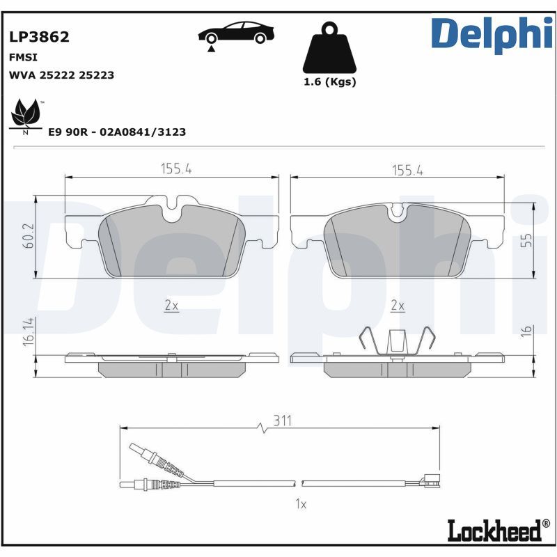 Bremsbelagsatz, Scheibenbremse DELPHI LP3862