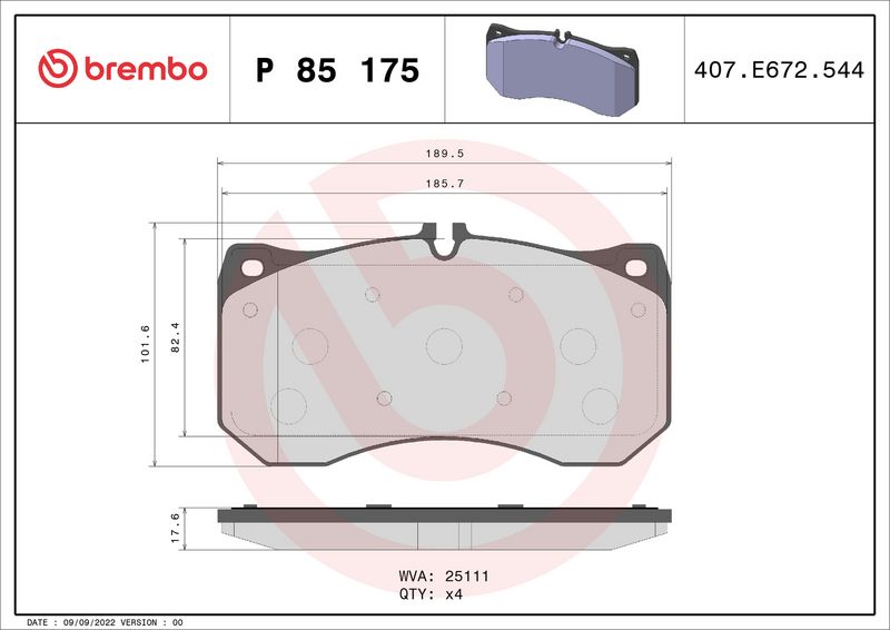 Bremsbelagsatz, Scheibenbremse BREMBO P 85 175