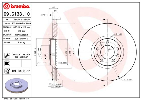 Bremsscheibe BREMBO 09.C133.11