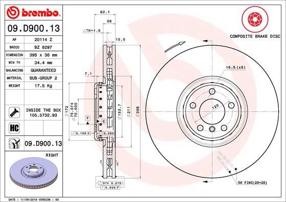 Bremsscheibe BREMBO 09.D900.13