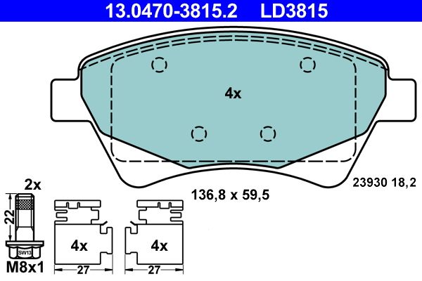 Bremsbelagsatz, Scheibenbremse ATE 13.0470-3815.2
